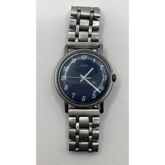 1970s Men’s Timex Mercury Blue Dial Mechanical Watch Steel Stretch Band Running - Picture 4 of 9